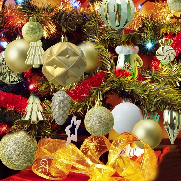 88pc Christmas Ornaments Shatterproof Gold & White Tree Decoration Balls Baubles - Picture 6 of 7